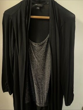 Studio Black Open-Front Blazer with Silver Sparkle Tank